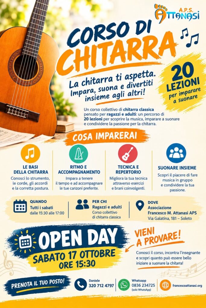 Corso di chitarra ragazzi e adulti a Soleto Lecce